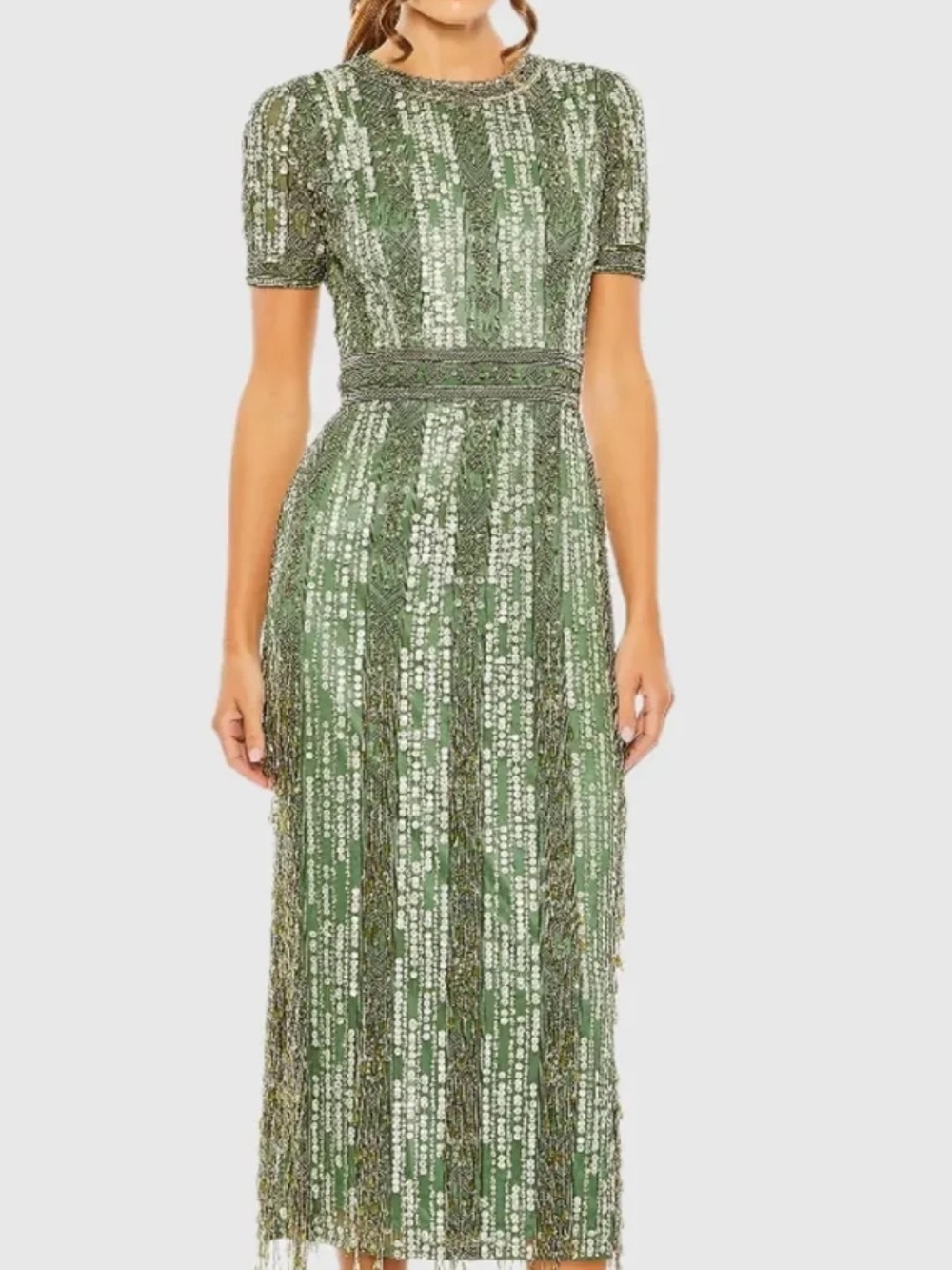 Embellished Green Sequin Midi Dress Mac Duggal Size 4